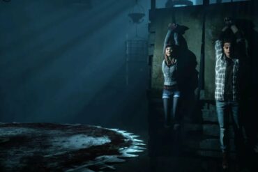 until dawn Horror game two people tied up with saw coming towards them