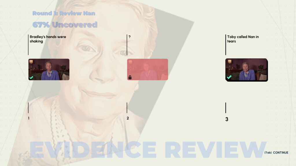 Who Pressed Mute on Uncle Marcus? Review Key Art Screenshot of Nan Evidence