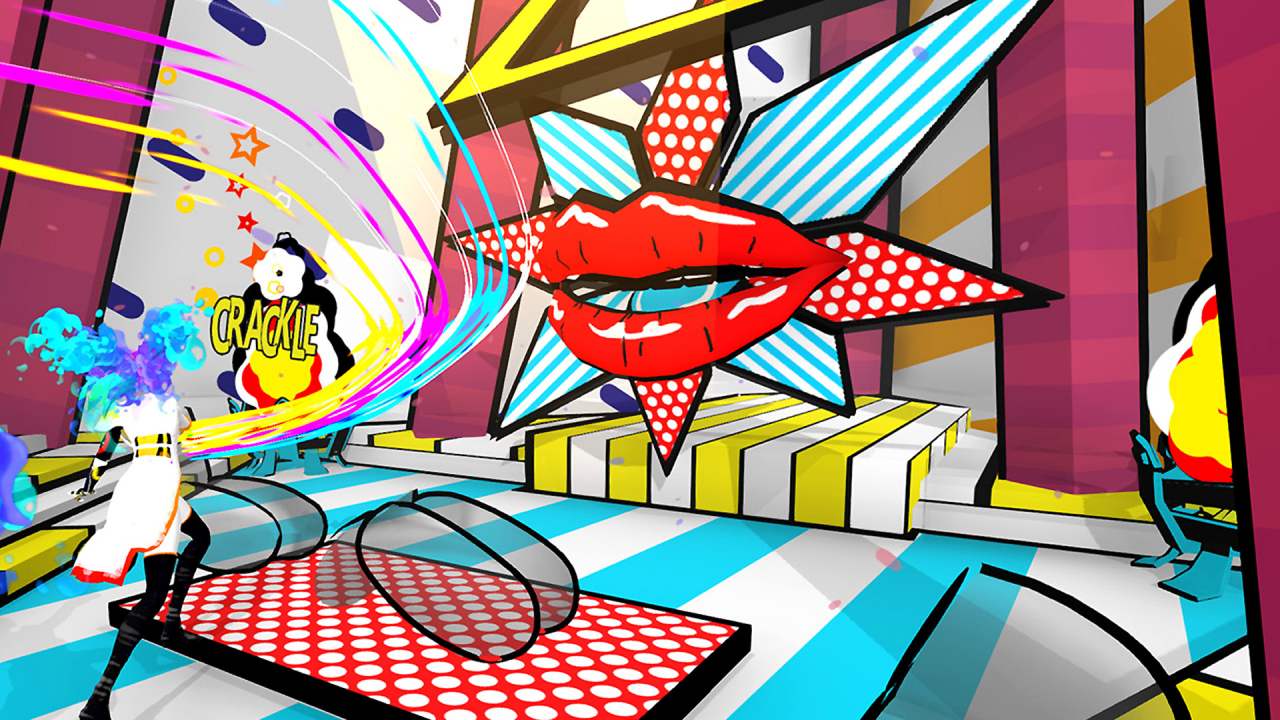 Boss battle gameplay with Liv fighting pop-art style lips