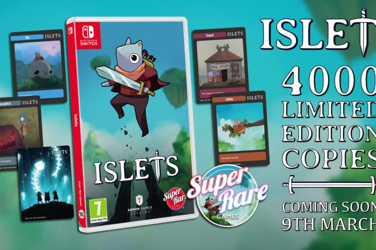 Islets Key Art for Super Rare Games showing a Nintendo Switch physical copy