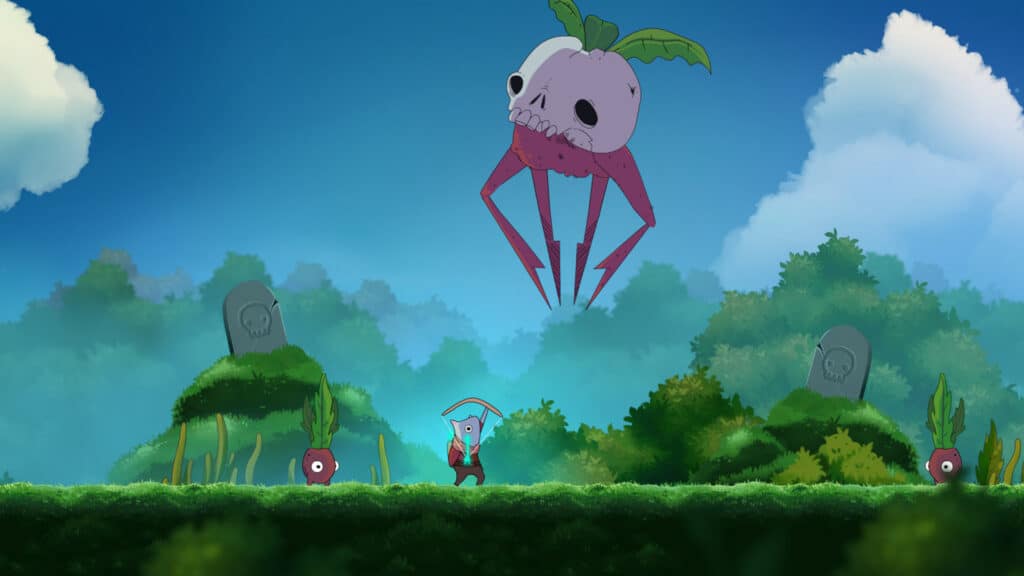 Islets Steam Screenshot 2 where the main character is fighting a boss with a bow and arrows