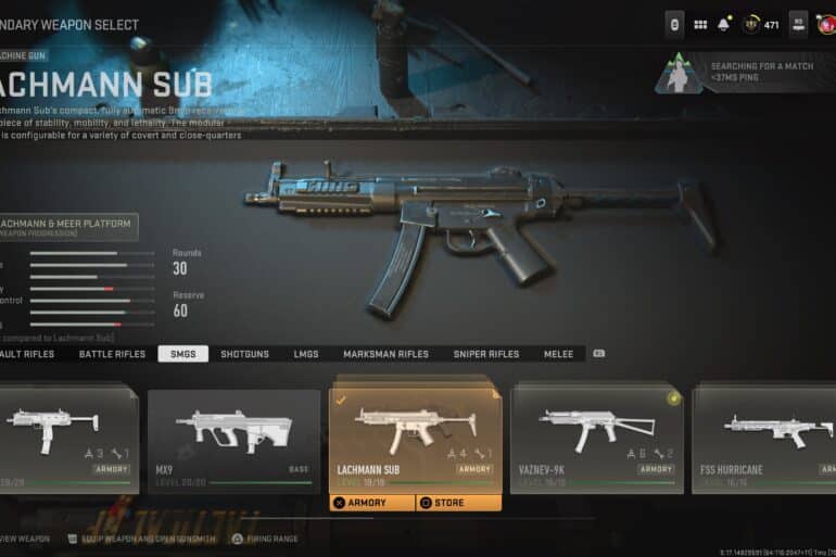 Call of Duty modern Warfare 2 and Warzone 2 Lachmann Sub gun selection