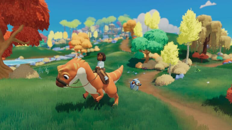 Paleo Pines Screenshot of player riding a dino