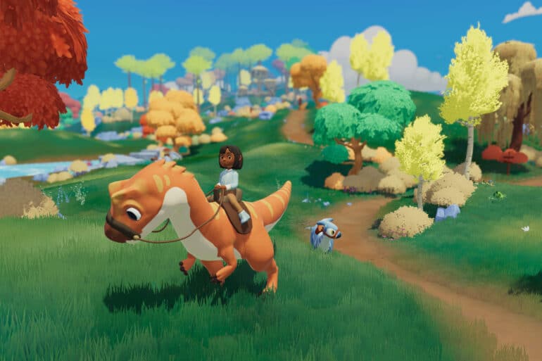 Paleo Pines Screenshot of player riding a dino