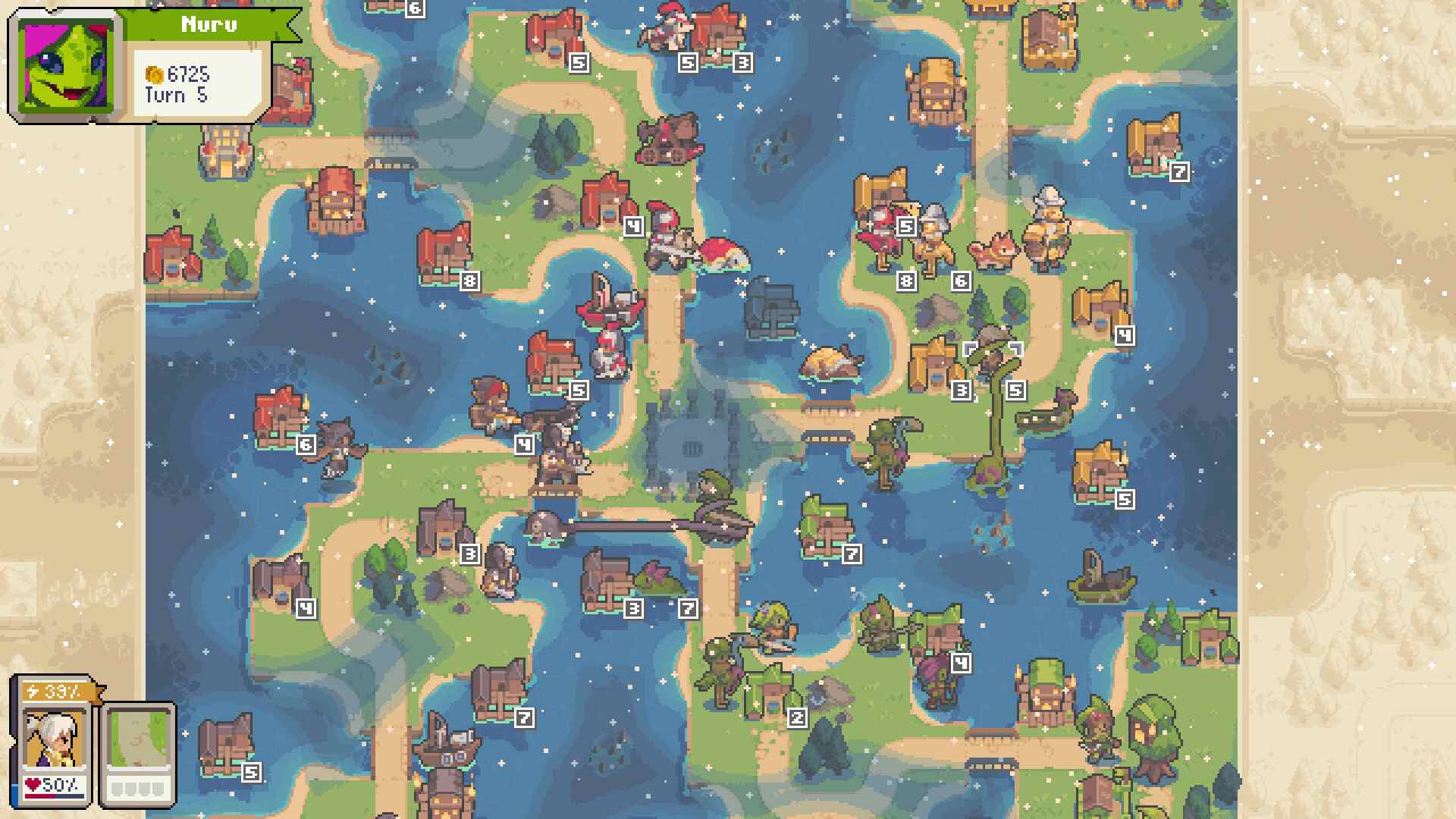 A water-based multiplayer map in Wargroove 2
