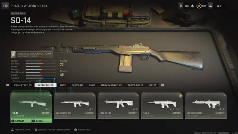 SO-14 In-game Screenshot at Gun Selection