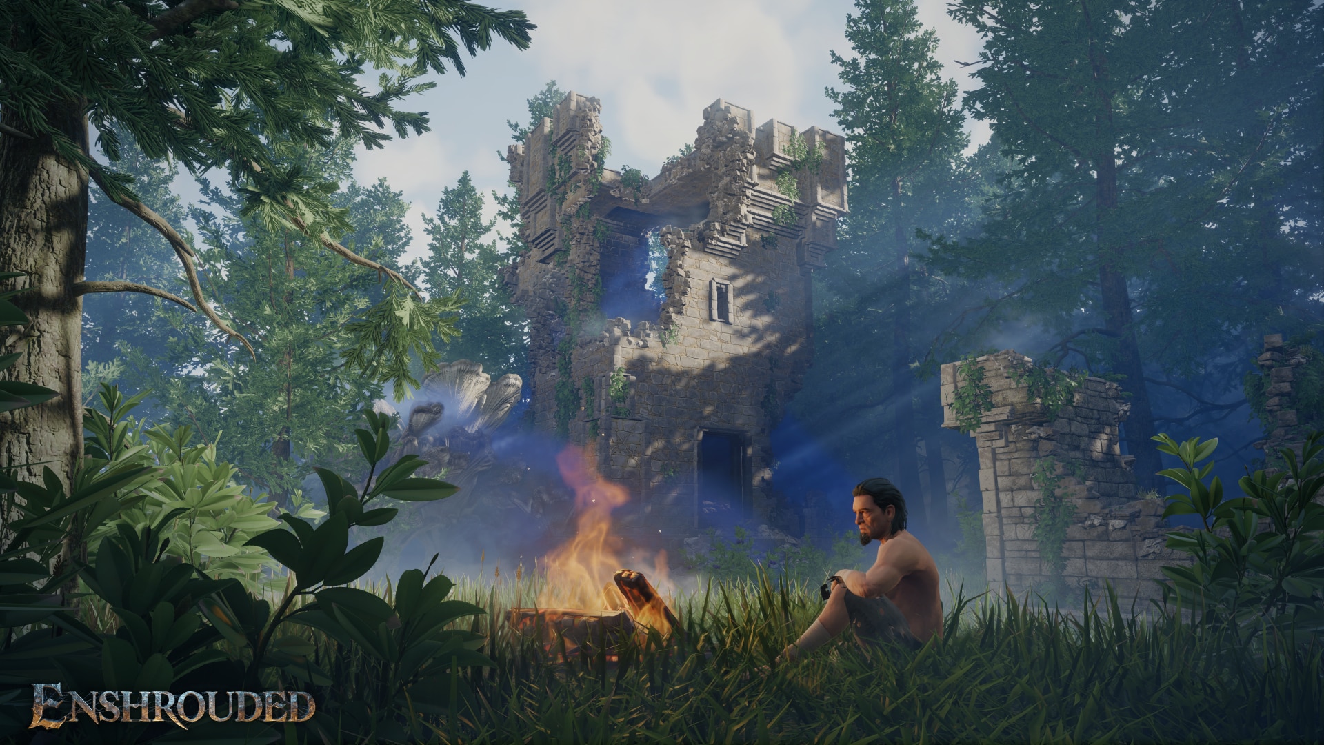 Enshrouded Screenshot of character sitting by campfire