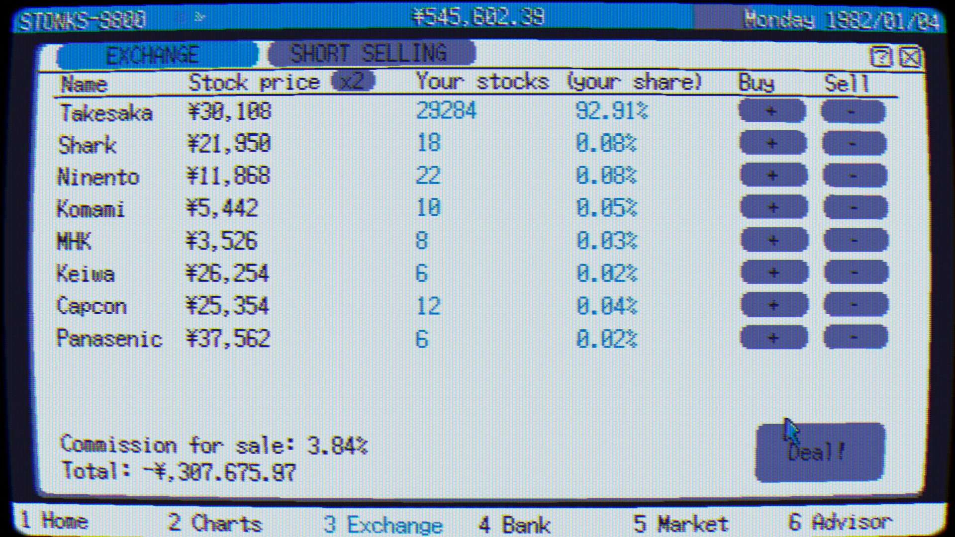 STONKS-9800 stocks purchasing screen