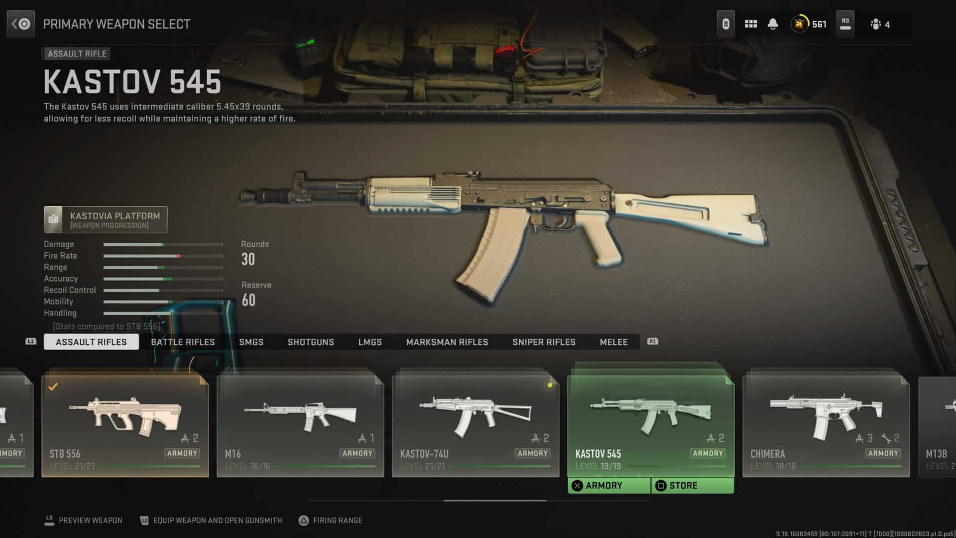 Call of Duty Warzone Kastov 545 Gun Selection