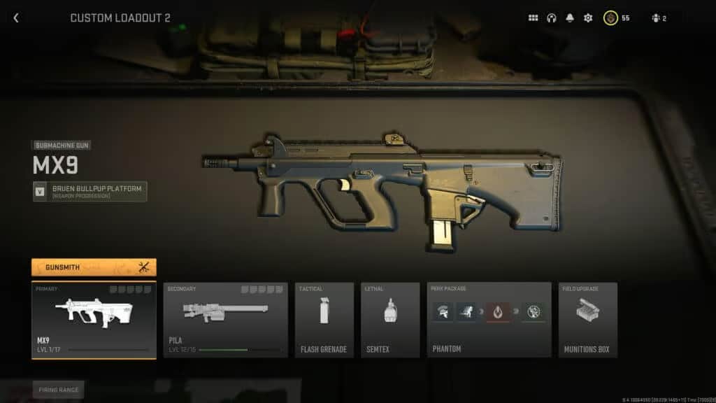 In-game Screenshot of the MX9 in Call of Duty: MW2 and Warzone