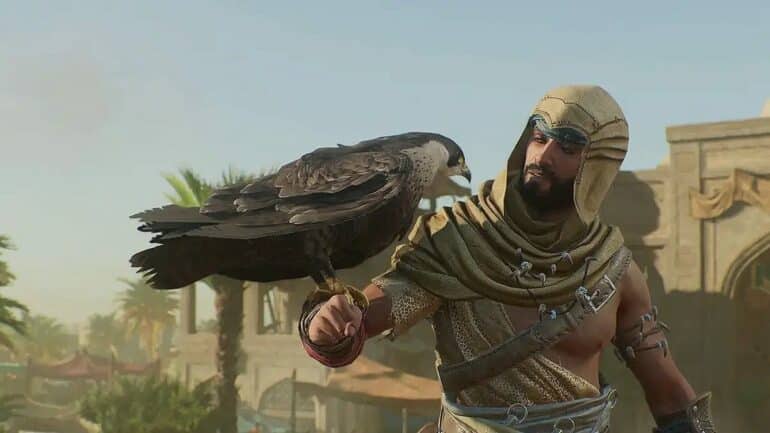 Basim with his eagle in Assassin's Creed Mirage