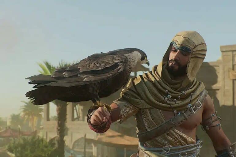 Basim with his eagle in Assassin's Creed Mirage