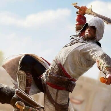 Basim attacking someone with a sword in Assassin's Creed Mirage