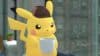 Detective Pikachu sipping a cup of coffee in Detective Pikachu Returns