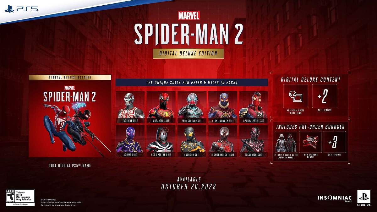 The Marvel's Spider-Man 2 Digital Deluxe Edition suits