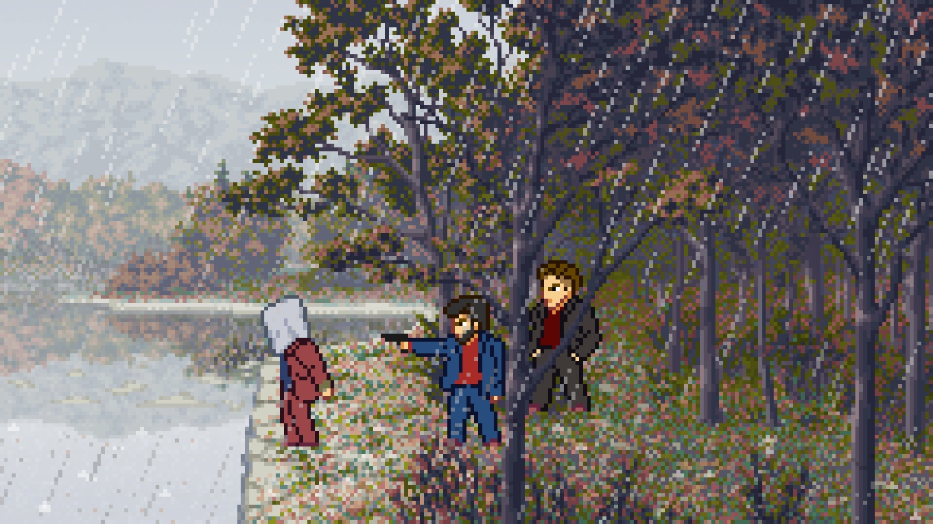 Seiji executing a guy next to a lake
