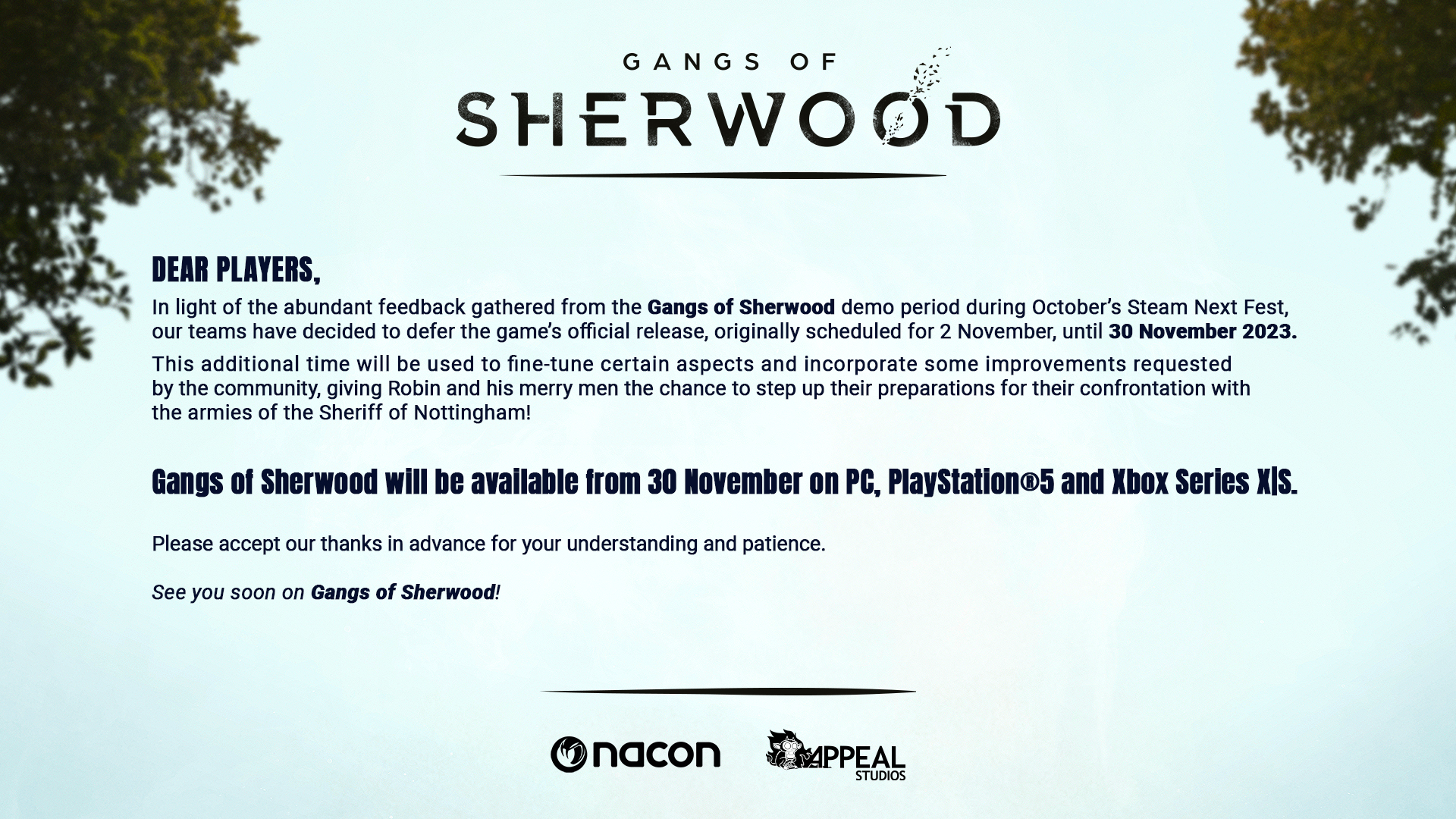Gangs of Sherwood Release Date delay announcement