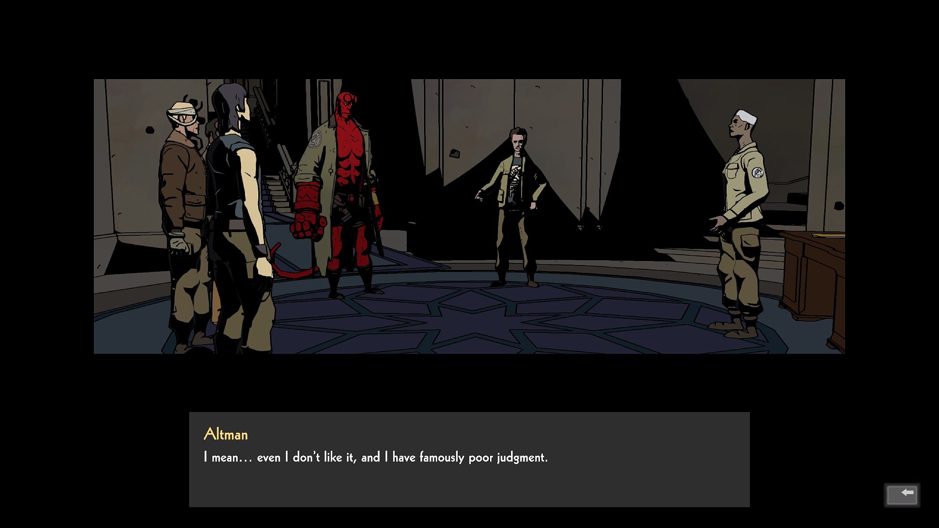 Hellboy and the B.P.R.D members talking in Hellboy Web of Wyrd