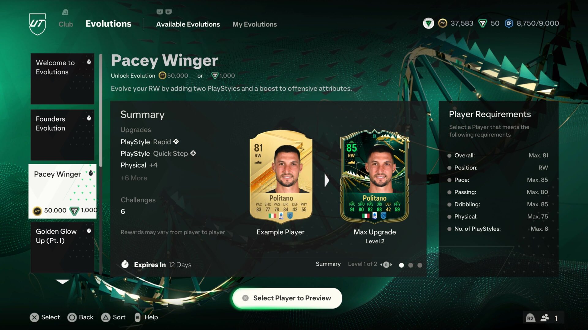 Pacey Winger Evolutions Upgrade in EA FC 24