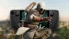Basim from Assassin's Creed Mirage in front of a Steam Deck