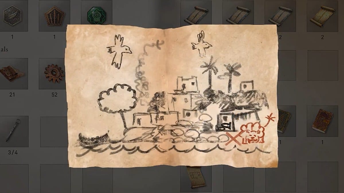 The treasure map in the Left Behind Enigma quest in Assassin's Creed Mirage