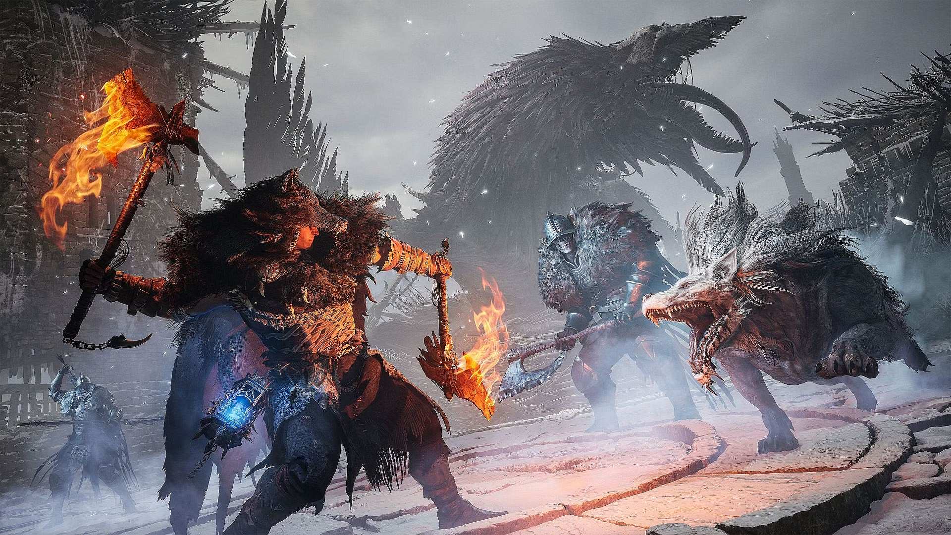 Player fighting wolves in Lords of the Fallen