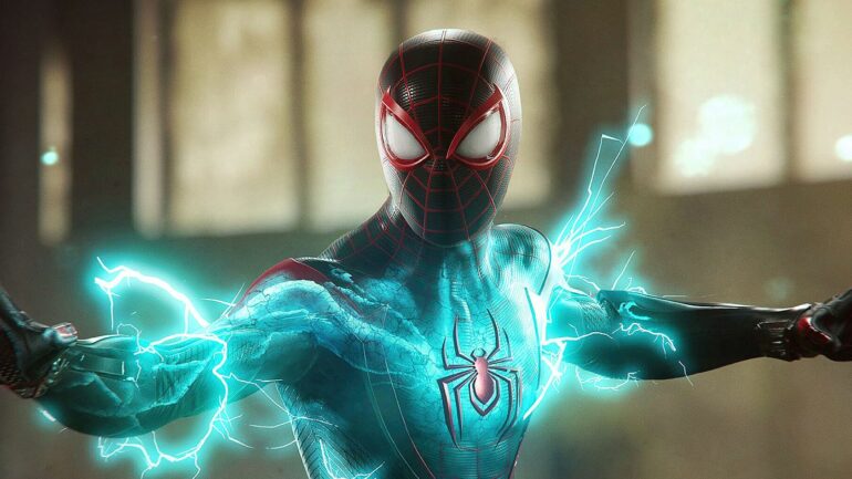Miles surrounded by electricity in Marvel's Spider-Man 2