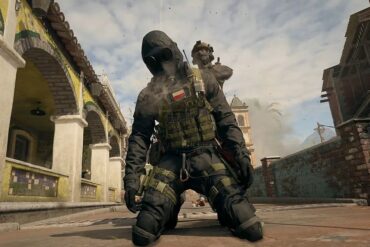 A soldier in a gasmask being shot in the back of the head in Modern Warfare 3