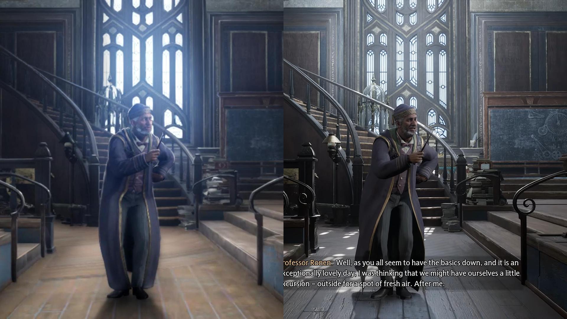 A comparison of Abraham Ronen in Hogwarts Legacy on the Switch and PlayStation
