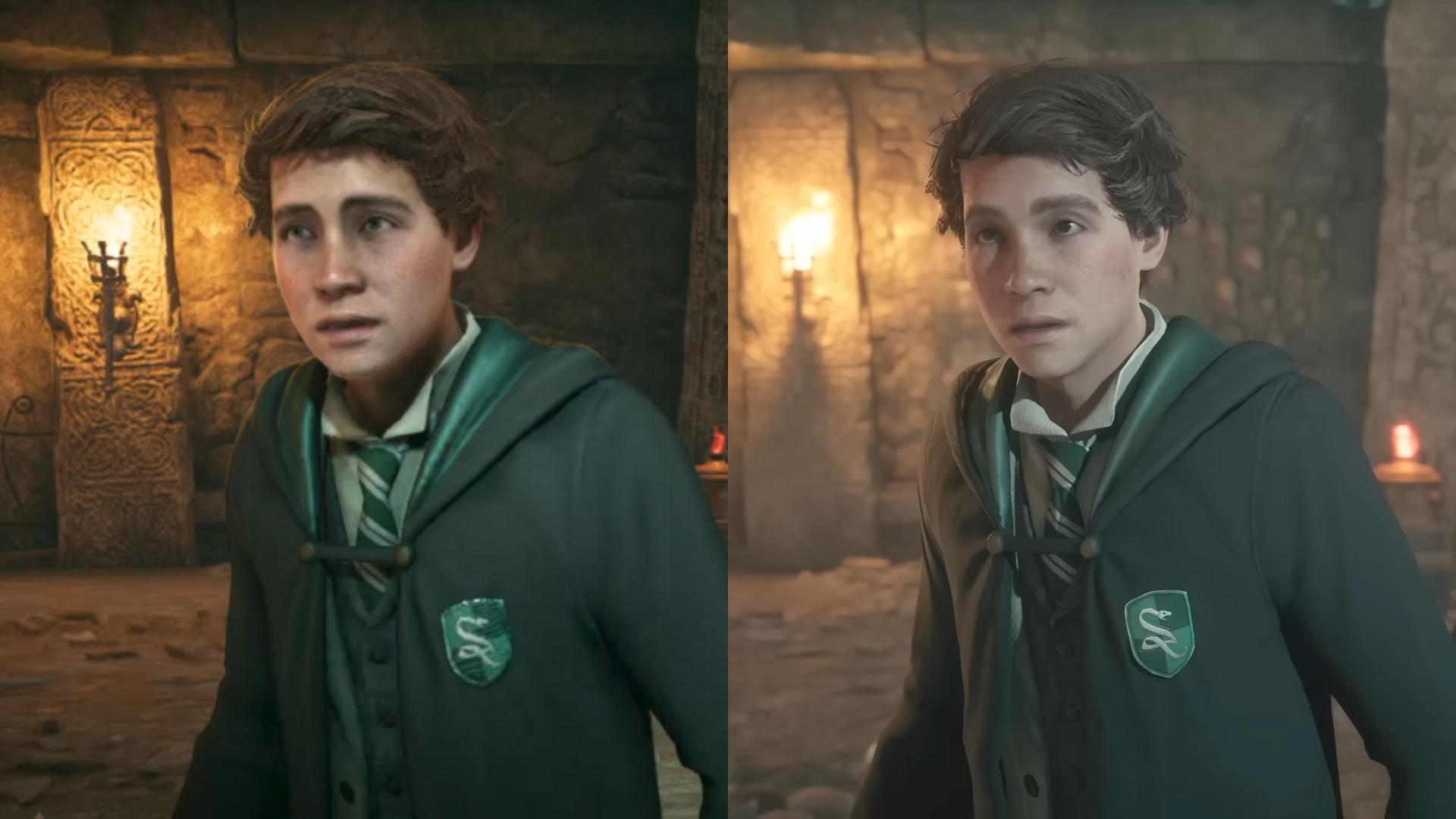 A comparison of Sebastian Sallow in Hogwarts Legacy on the Switch and PlayStation