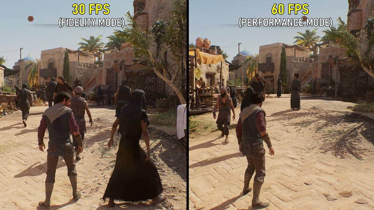 The Quality Mode and Performance Mode in Assassin's Creed Mirage side by side