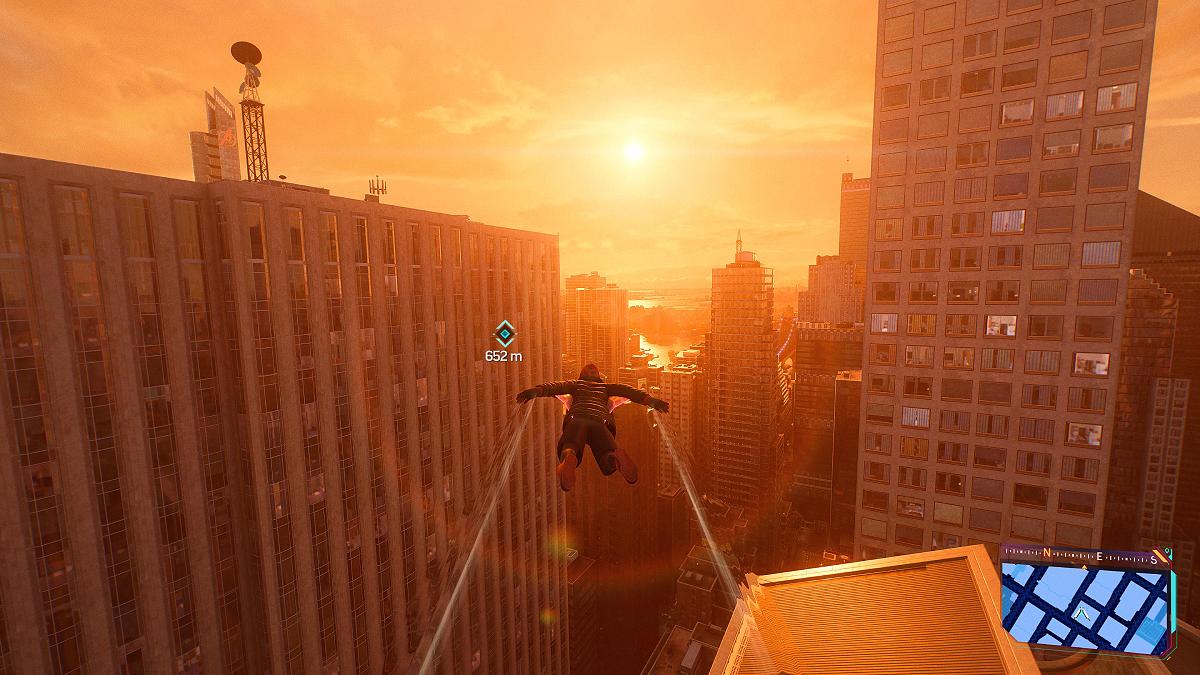 Miles gliding through New York in Marvel's Spider-Man 2