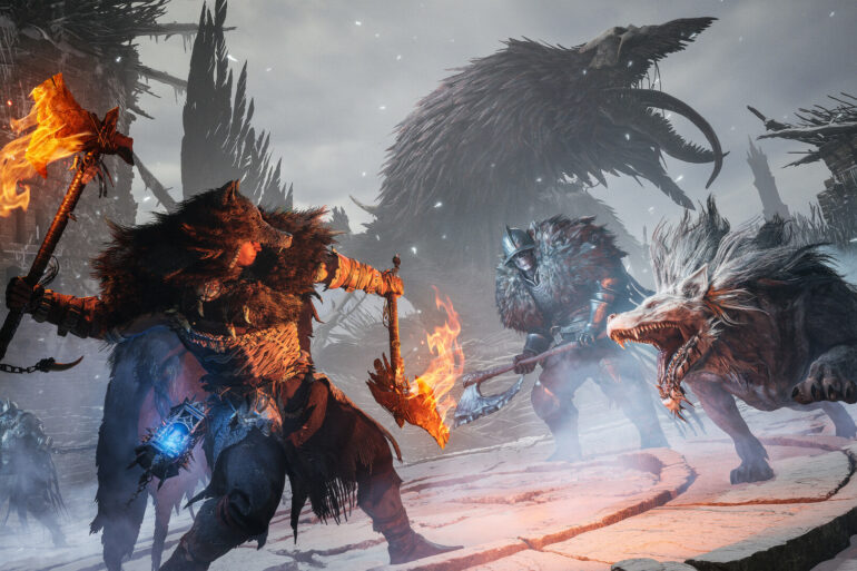 Lords of the Fallen In-game Screenshot of a character fighting a wolf or enemy