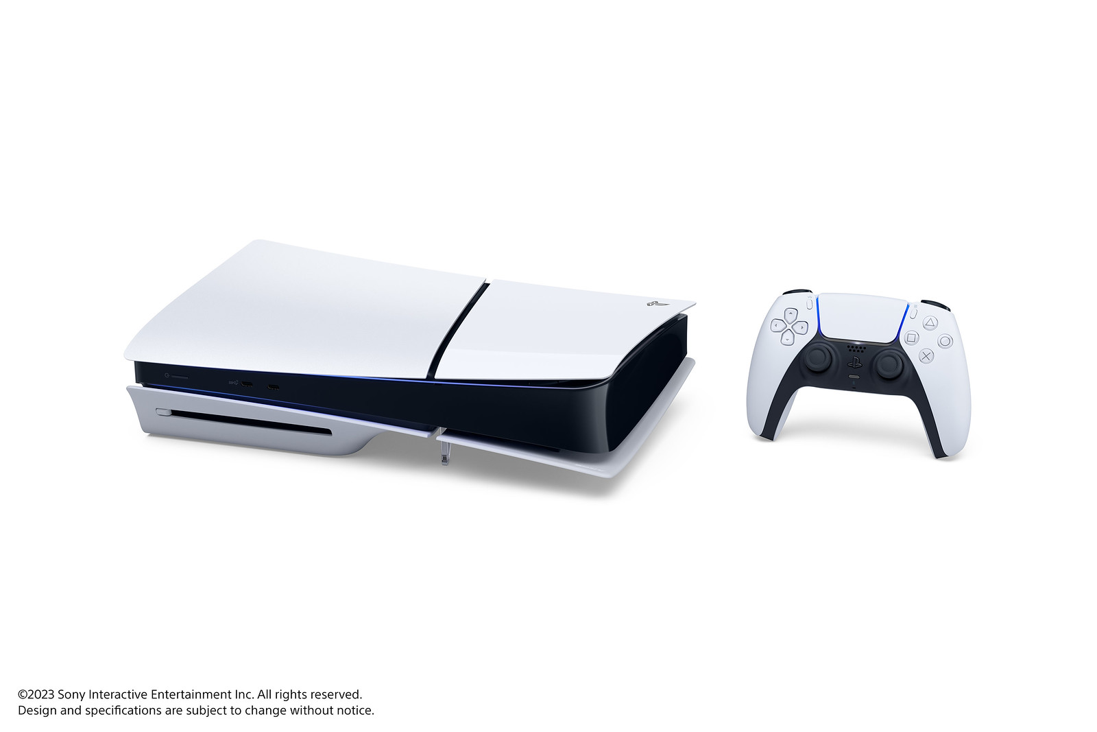 PlayStation 5 Slim with Dualsense Controller on the side