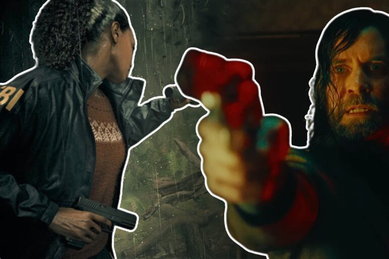 Saga and Alan holding pistols in Alan Wake 2