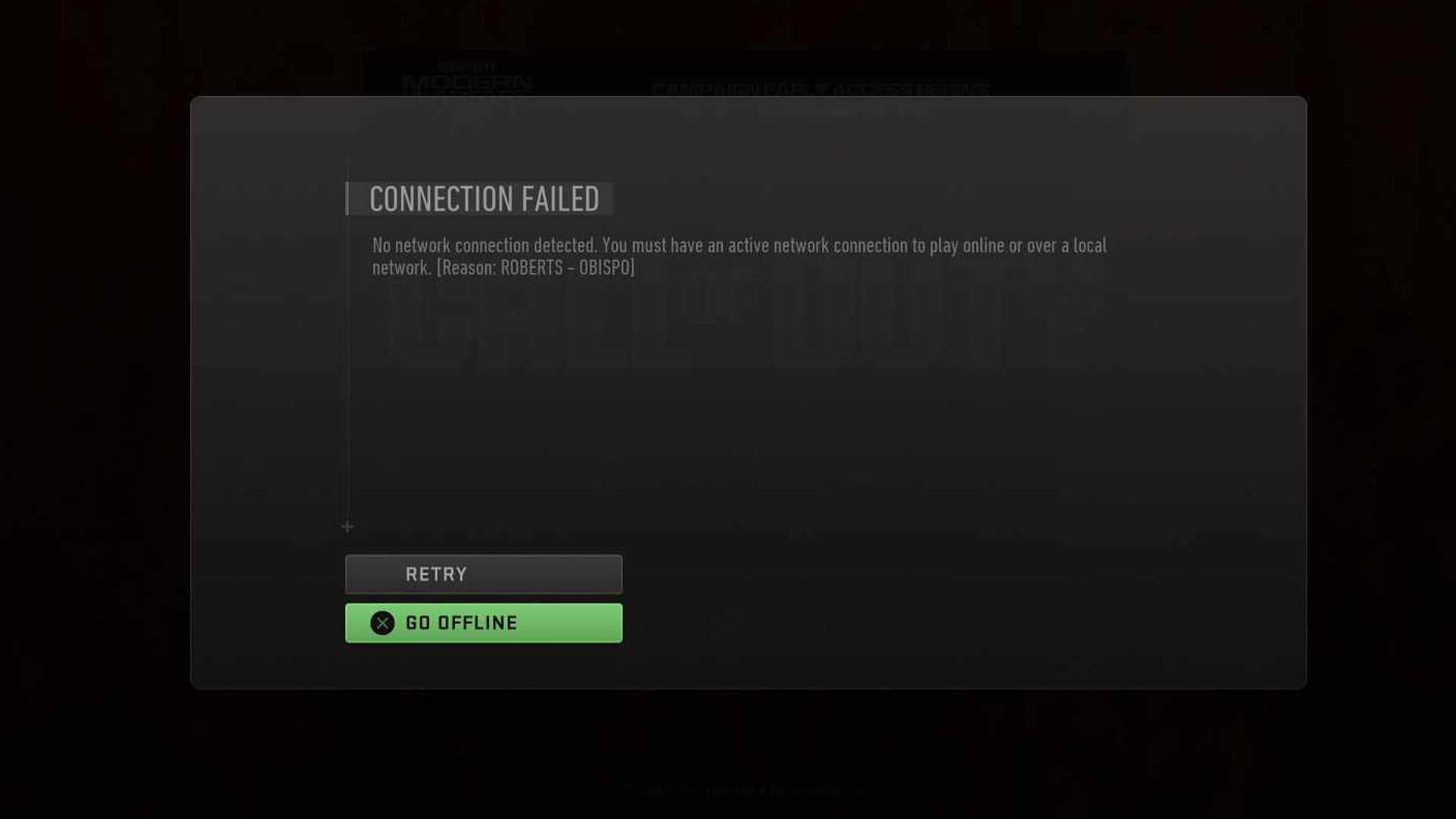 The option to go Offline in MW3