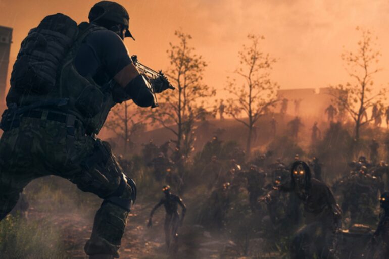 Soldier shooting zombies in MW3 Zombies