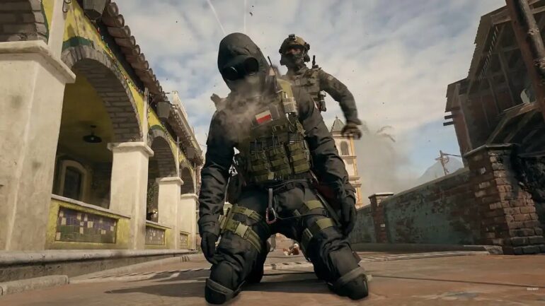 A soldier shooting another in the head in MW3