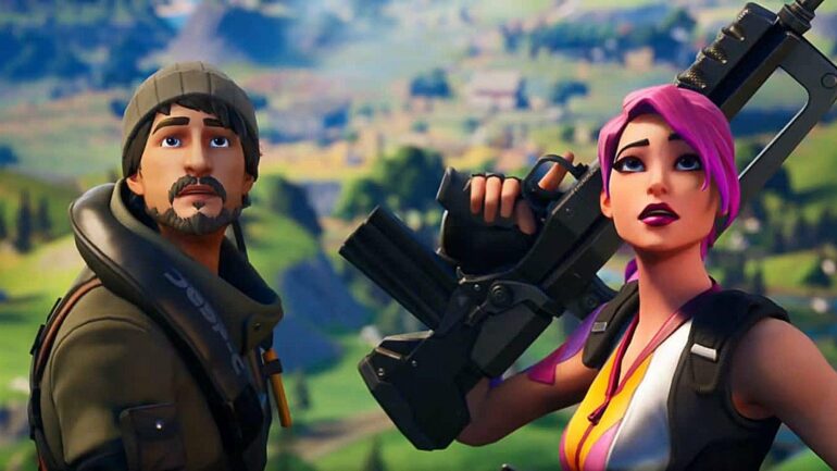 Two Fortnite characters looking shocked