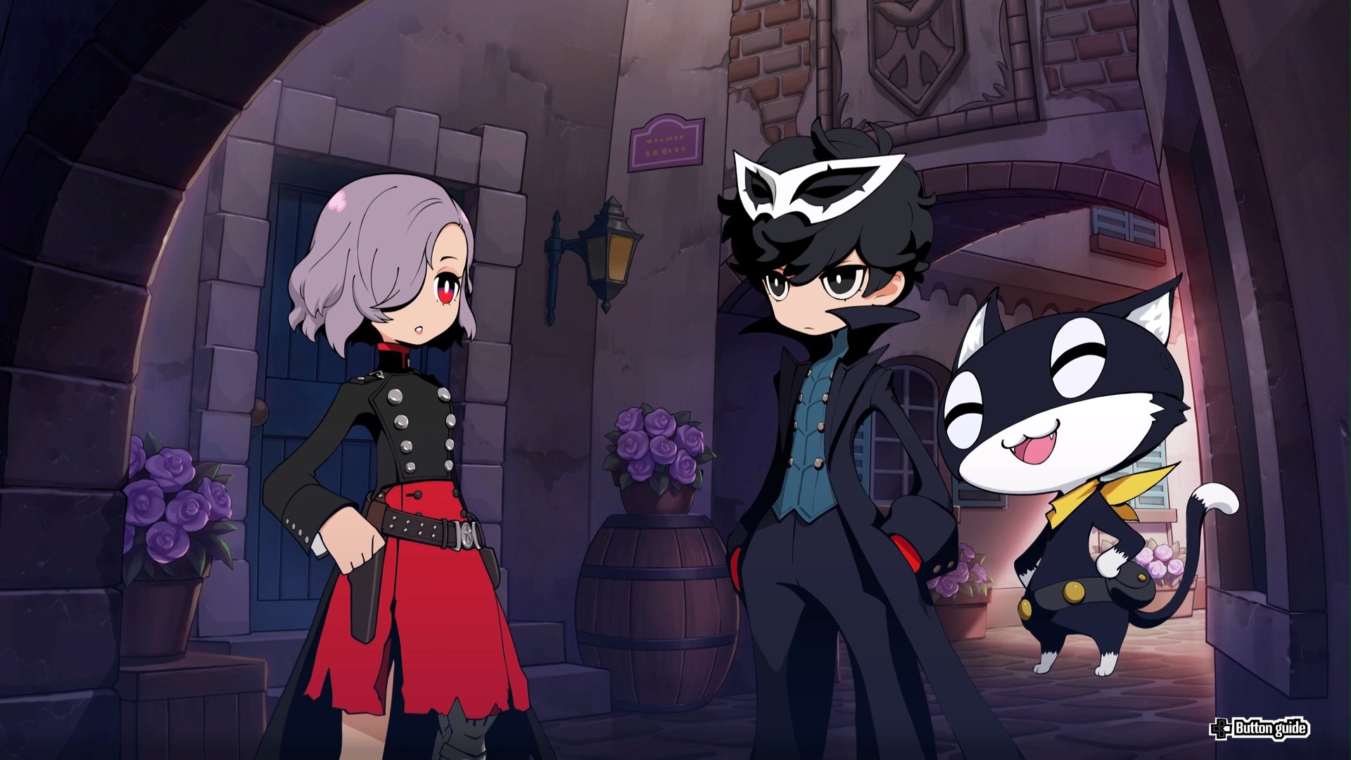 Erina, Joker and Morgana talking in Persona 5 Tactica