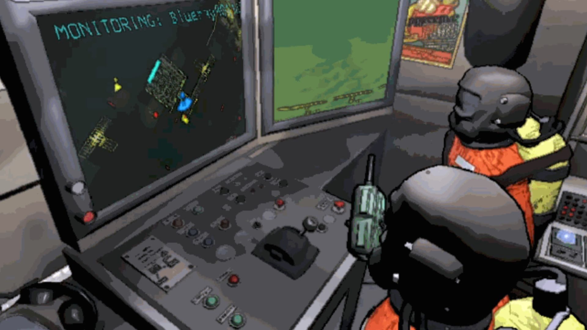 Two players looking at a monitor in Lethal Company