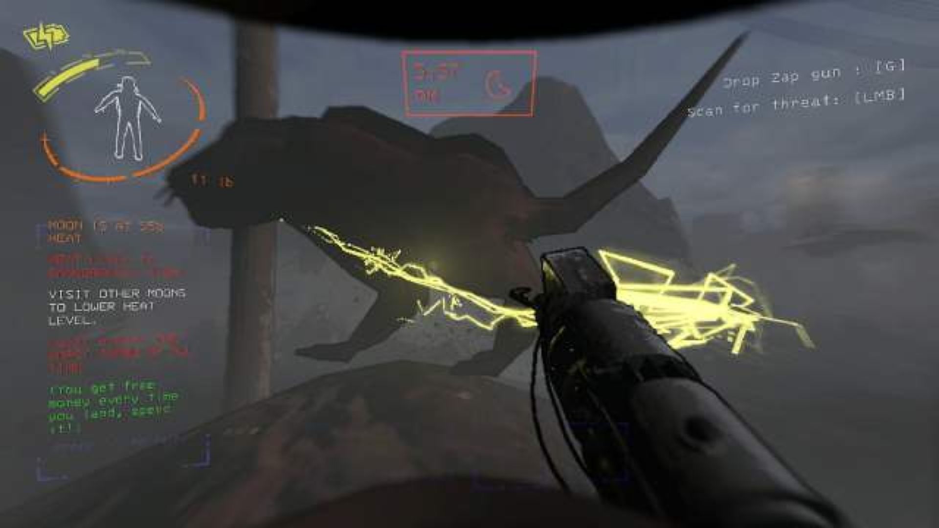The player using the Zap Gun on the Eyeless Dog in Lethal Company