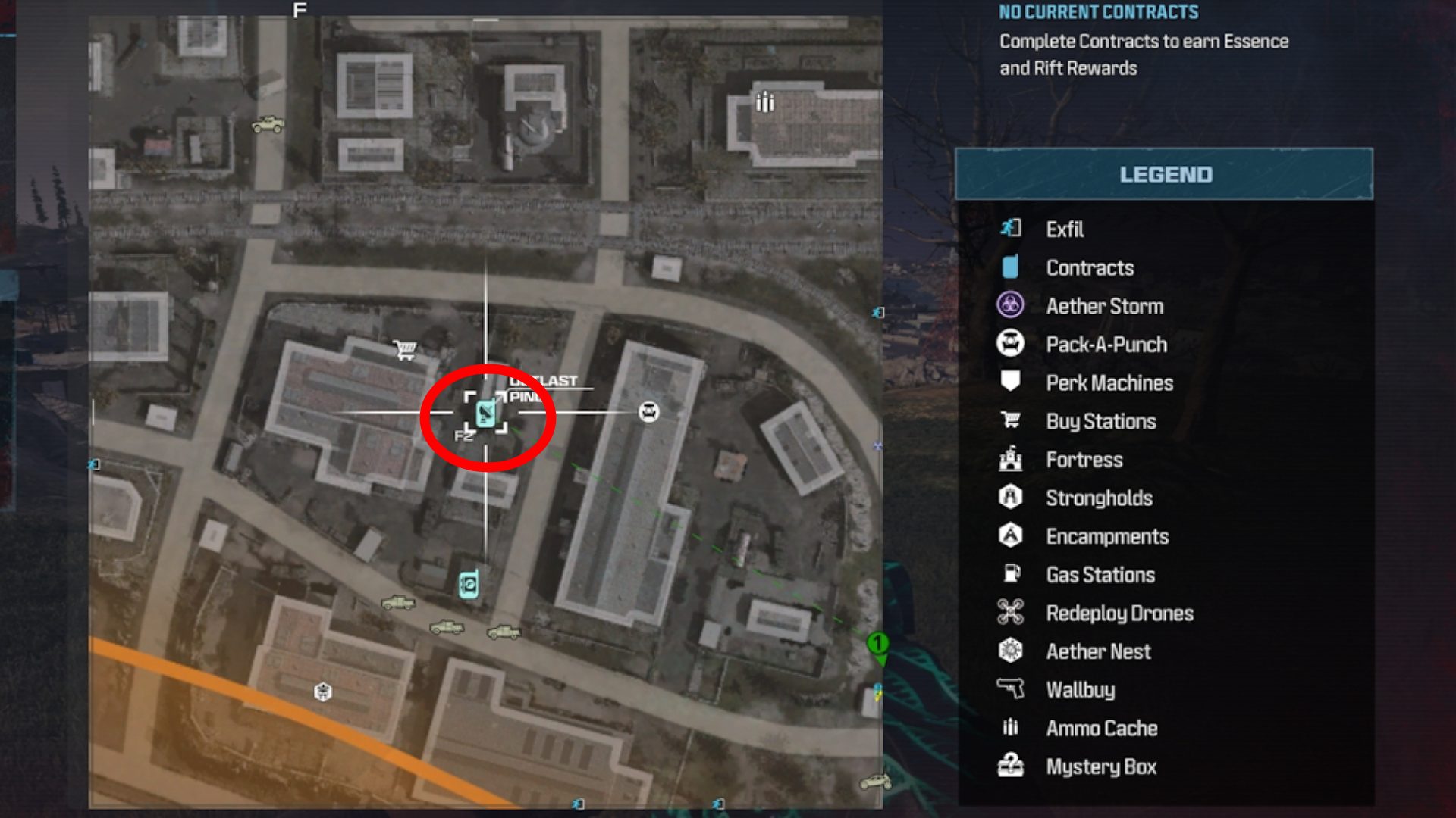 The location of Outlast Contracts on the Tac Map in MW3 Zombies