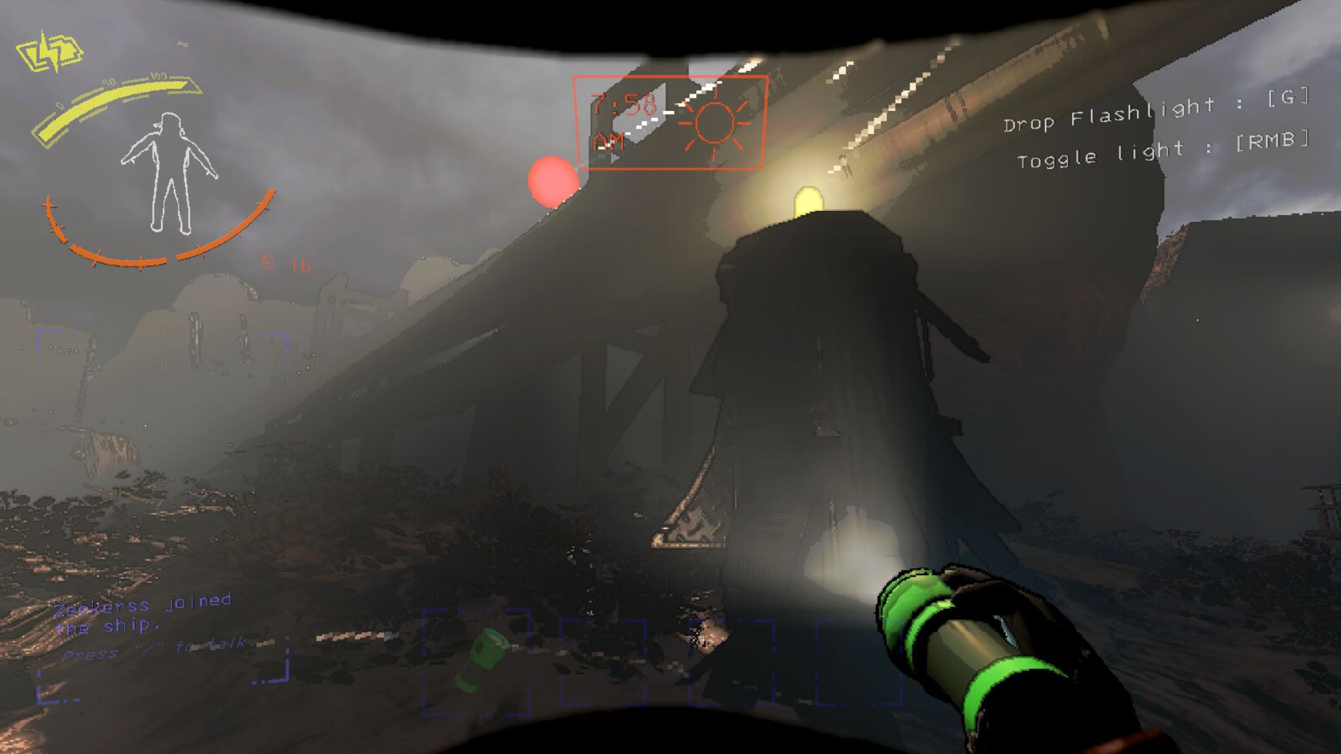 The player with a flashlight in Lethal Company
