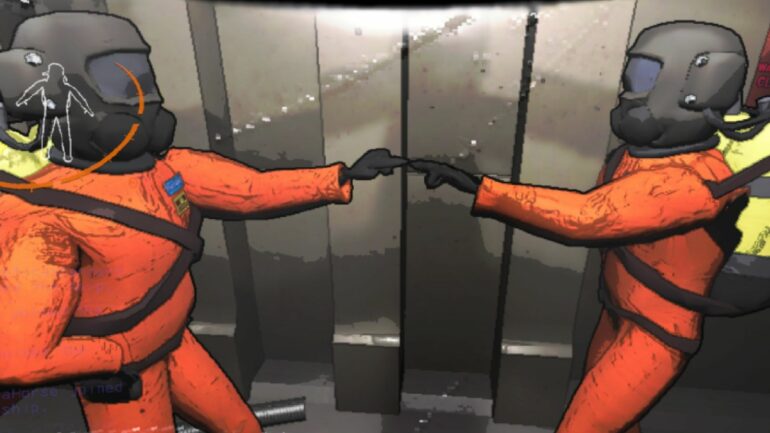 Two players pointing at each other in Lethal Company