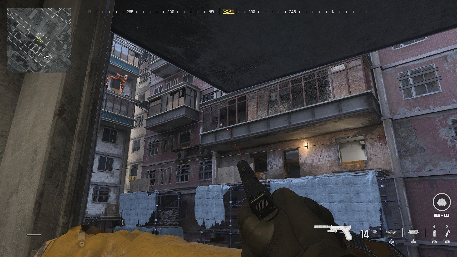 The player in an apartment block in the Highrise mission in MW3