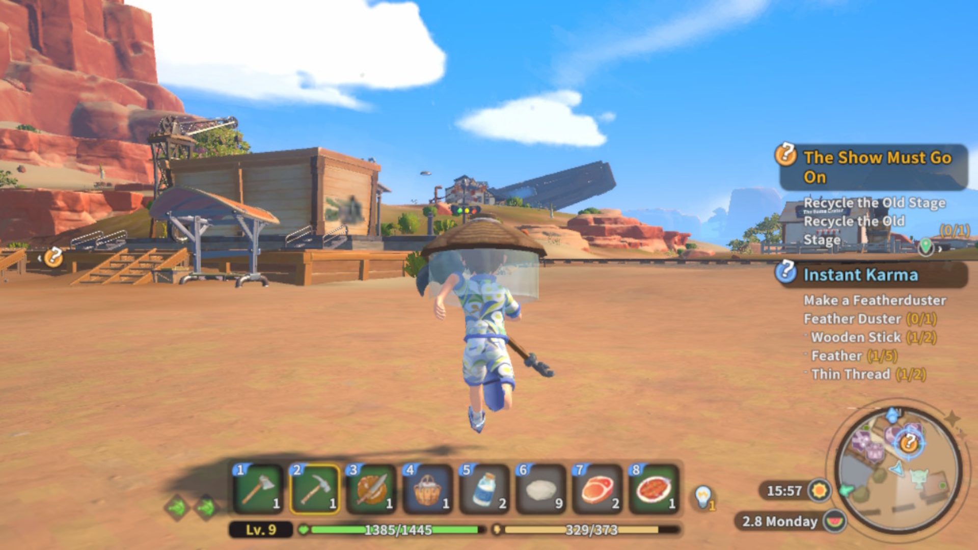 the player running through the desert as a building pops in in My Time at Sandrock