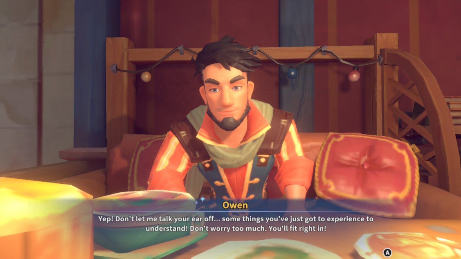 The NPC Owen talking to the player in My Time at Sandrock