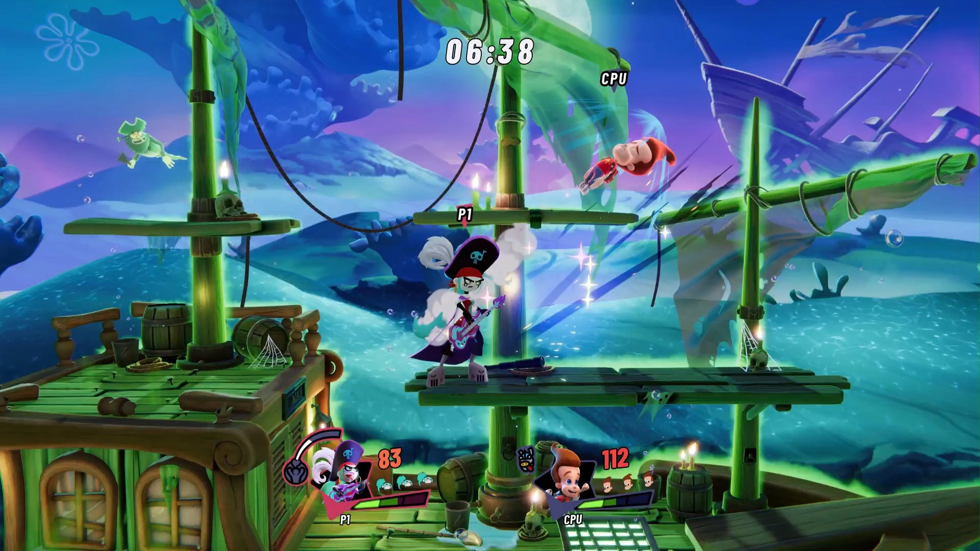 Fighting on the Flying Dutchman stage in Nickelodeon All-Star Brawl 2