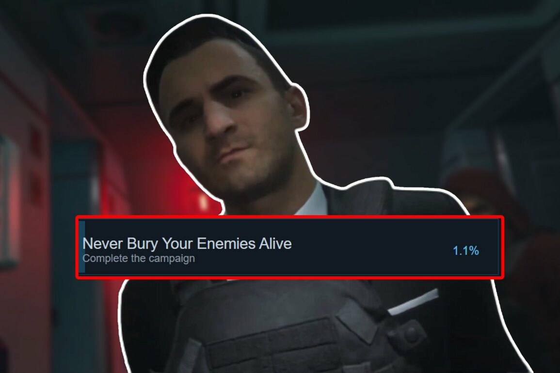 Makarov from MW3 with the Steam achievement for beating the campaign in front of him